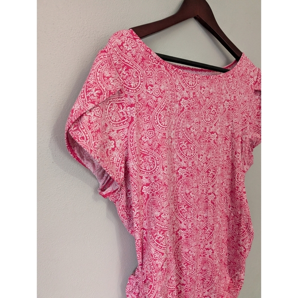 Lands' End Pink Paisley Print Flutter Sleeve Ruched Sides Women's Top Size XL - Picture 3 of 11